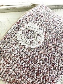 他の写真3: handmade完成品/クロッシェポーチ+ドイリー付き/裏布キルト芯仕立て/ツィード風
