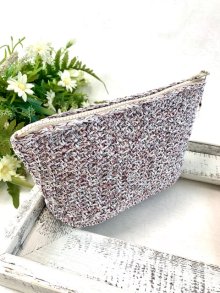 他の写真2: handmade完成品/クロッシェポーチ+ドイリー付き/裏布キルト芯仕立て/ツィード風