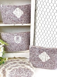 他の写真3: handmade完成品/クロッシェポーチ+ドイリー付き/裏布キルト芯仕立て/ツィード風