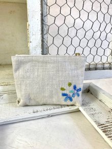 他の写真3: handmade完成品/クロッシェ麻バッグ+刺繍ポーチ2点セット/裏布キルト芯仕立て