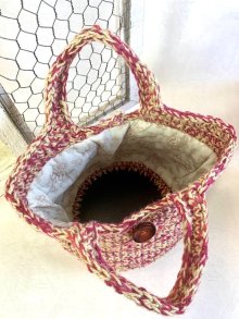 他の写真1: handmade完成品/クロッシェ麻バッグ+刺繍ポーチ2点セット/裏布キルト芯仕立て