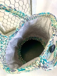 他の写真1: handmade完成品/クロッシェ麻バッグ+刺繍ポーチ2点セット/裏布キルト芯仕立て