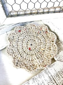 他の写真1: handmade完成品/クロッシェ麻バッグ+コースター+ブローチ+ミニミニポーチ4点セット/裏布キルト芯仕立て