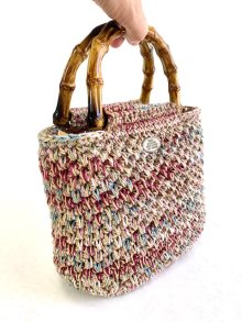 他の写真1: handmade完成品/クロッシェバッグ/変わりコマ編み暖色系/内布キルト芯仕立て