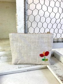 他の写真3: handmade完成品/クロッシェ麻バッグ+刺繍ポーチ2点セット/裏布キルト芯仕立て