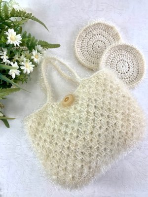 画像2: handmade完成品/クロッシェバッグ/グラニーミニバッグ白