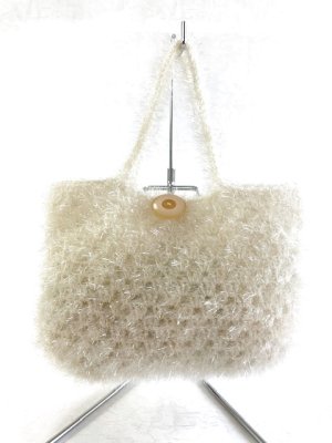 画像1: handmade完成品/クロッシェバッグ/グラニーミニバッグ白